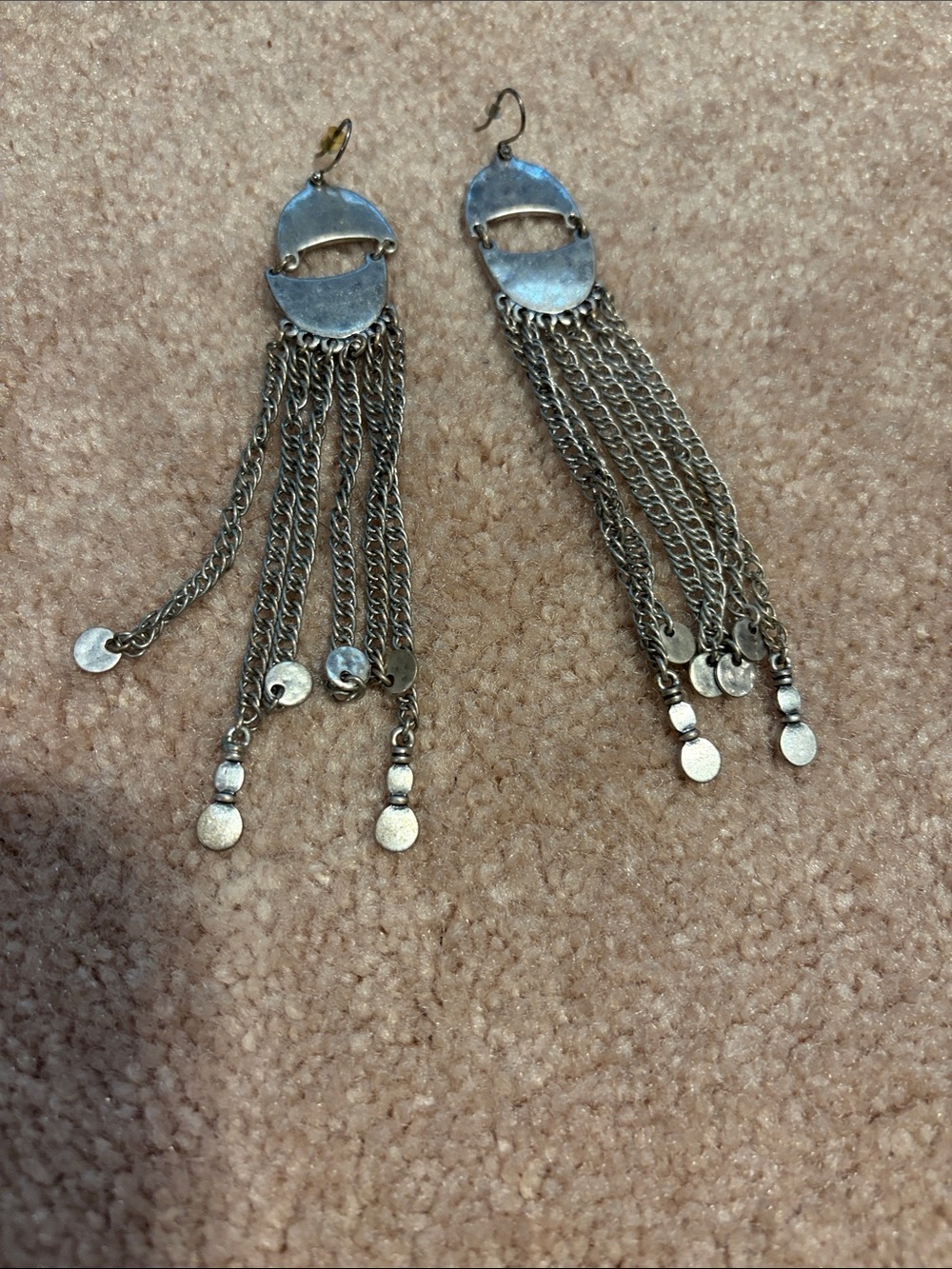 Silver-Tone Chain Fringe Drop Earrings - Unbranded
